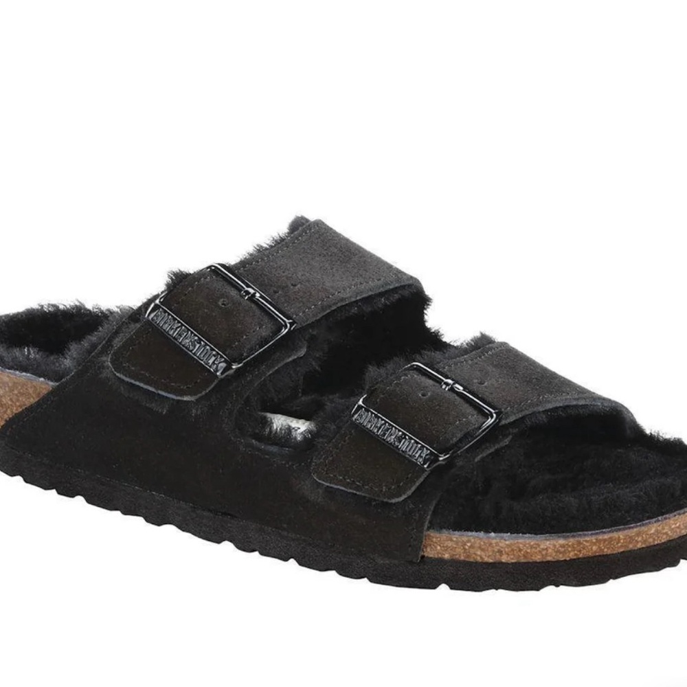 Birkenstock Arizona Black Shearling lined Sandals 39=8